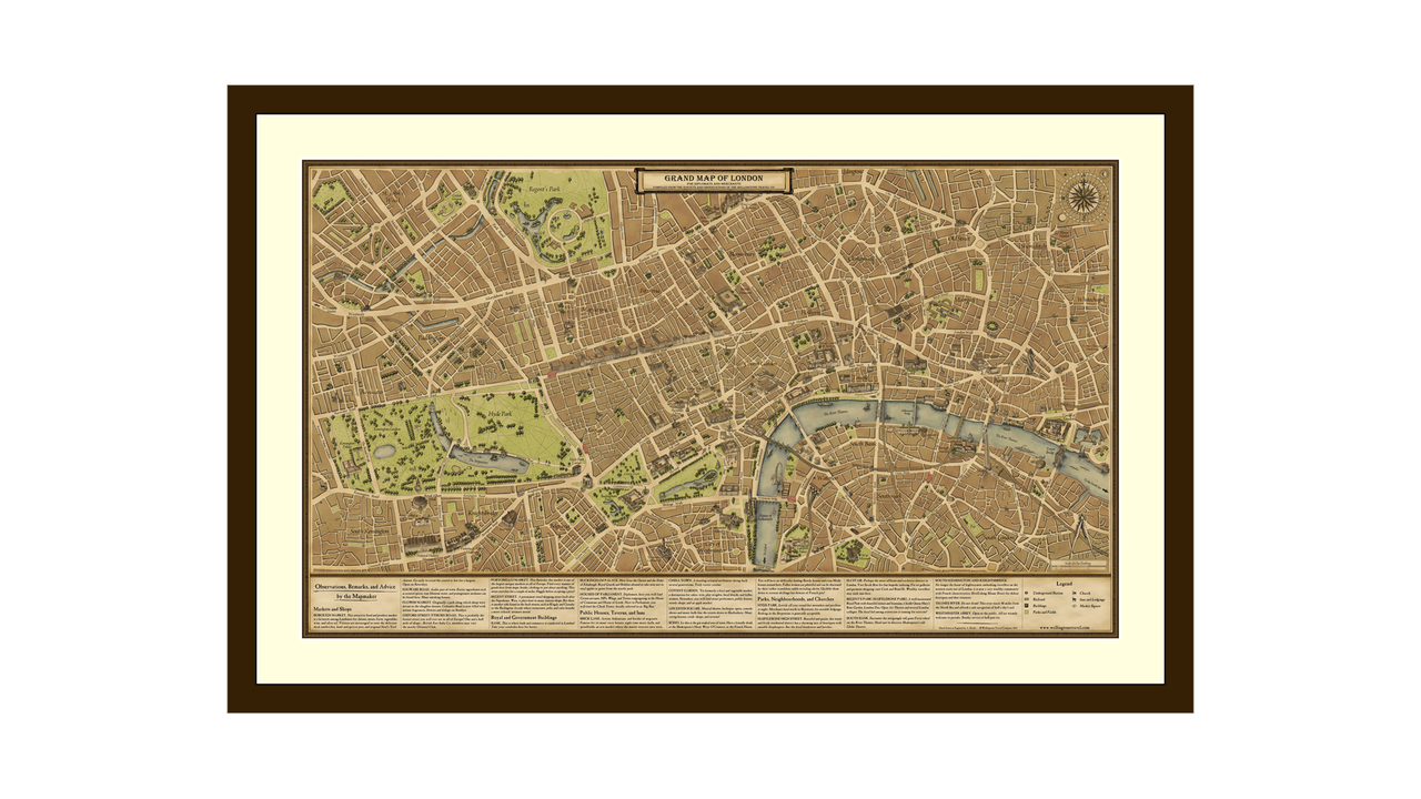 Hand Drawn Grand Map of London on Canvas